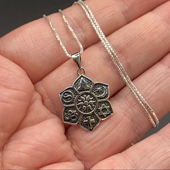 Religious Spiritual Symbols Sterling Silver Necklace - Picture 4 of 4
